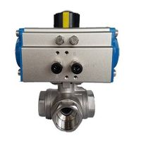 气动三通球阀Q614F 内螺纹气动三通球阀