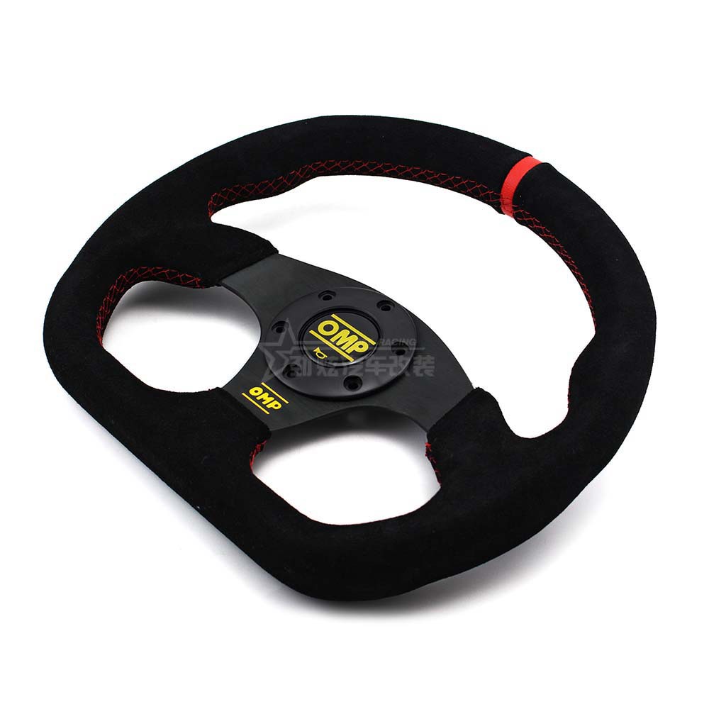 D型13寸翻毛皮D型平底改装赛车方向盘 游戏机磨砂通用改装方向盘