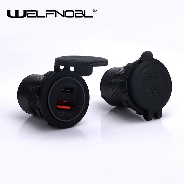 现货供应汽车车载手机快充 QC3.0+PD多功能USB接口充电器带开关