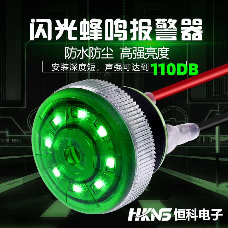 带灯超亮防水蜂鸣报警器 直径30mm 船用 12V24V 断续发声警报器