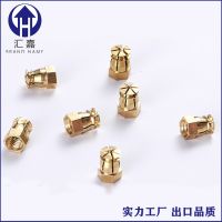 定货三合一连接件预埋螺母五金六角膨胀预埋铜螺母 纯铜螺母M6*12