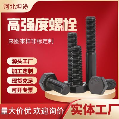 高强度螺栓 8.810.912.9高强度外六角螺栓螺丝 现货发黑 高强螺栓